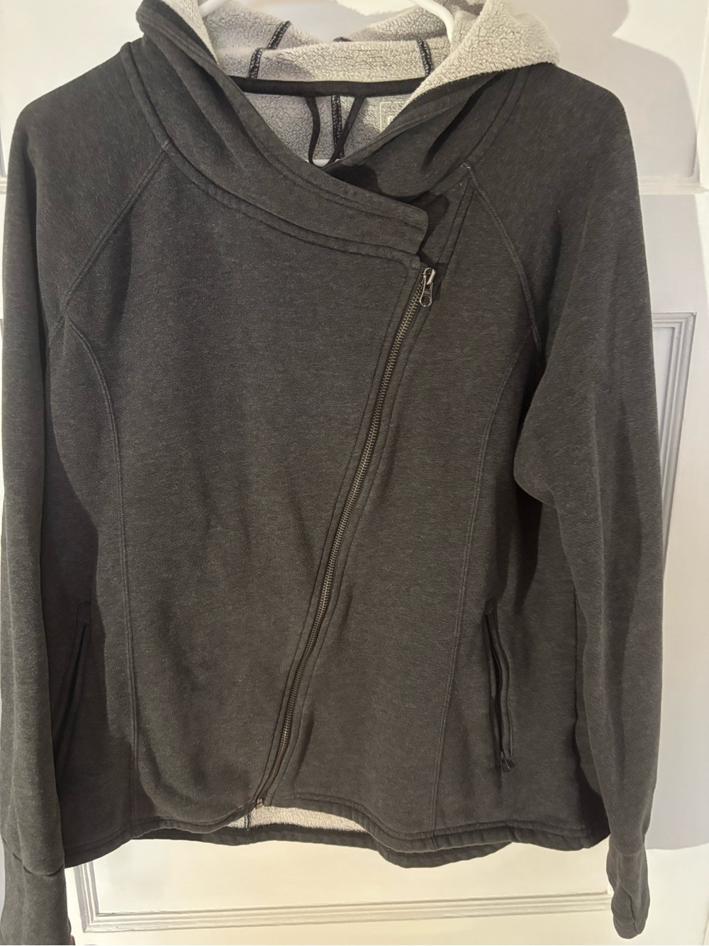 Women's Hooded Asymmetrical Zip Puma Sweatshirt - Charcoal size XL